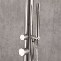 Douche extérieure thermostatique en acier inoxydable brossé LANO 210x50 avec double poignée pour jardin, piscine, plage