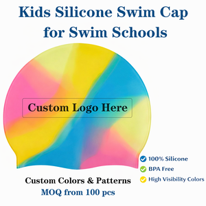 Bonnet de bain en silicone souple et sûr pour enfants, haute visibilité, facile à porter, sans BPA, design personnalisé pour les écoles de natation et les entraînements en club - Product Image 1