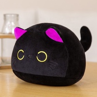 Nouveau mignon chat noir en peluche en forme de boule ronde doux chat décor oreiller coussin