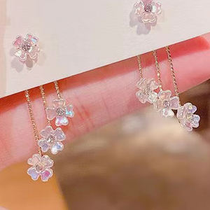 Baru Super Peri Pink Pearlescent Bunga Mutiara Rumbai Anting Dua Pakai - Product Image 6