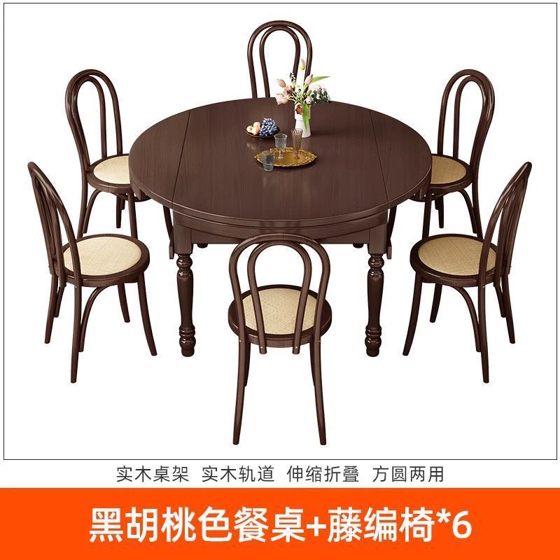 Table à manger vert noyer et chaises en rotin * 6