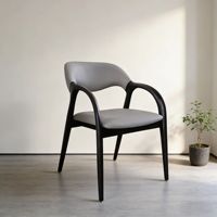 Chaise en bois massif avec dossier et accoudoirs, assise en cuir et tissu, chaise de salle à manger ergonomique en bois de frêne pour la maison et les restaurants, couleur grise