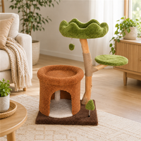 Arbre à chat d'intérieur sur le thème de la forêt, avec prototypage rapide, tour solide à feuilles vertes et nid de couchage fermé