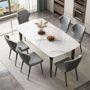 Set Tavolo da Pranzo Rettangolare Moderno in Pietra Sinterizzata Italiana con 6 Sedie Oro Rosa e <span class=keywords><strong>Gambe</strong></span> in Acciaio Inox, Assemblato <span class=keywords><strong>per</strong></span> Casa e Ristorante - Product Image 5