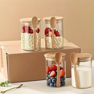 Ensemble de bocaux en verre pour céréales avec couvercle et cuillère en bois – Contenant polyvalent pour petit-déjeuner, céréales et stockage d'aliments secs - Product Image 6