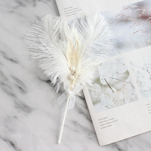 Ostrich Feather Cake Toppers Heart Shape Elegant Handmade Wedding Birthday Decorations Beige White Black - Product Image 4