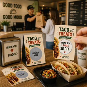 Tarjetas Rasca y Gana Personalizables al por Mayor con Logotipo y Tamaño a Medida para Cualquier Negocio de Alimentos, Tarjetas de Descuento - Product Image 6