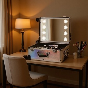 Valise de maquillage portable Obox avec lumière, grande capacité, roulettes, pour le maquillage, le nail art, la broderie et l'usage domestique - Product Image 3