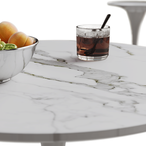 โต๊ะทานอาหารทิวลิปมีลวดลายหินอ่อนสีขาวยุคกลางพร้อมฐานโลหะทำจากแก้ว2-3คน dB 31.4 - Product Image 5