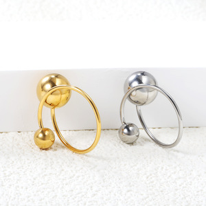 Fashion <b>Rings</b> Geometric Ball Design Stainless Steel Unisex Daily Wear Jewelry - Product Image 2