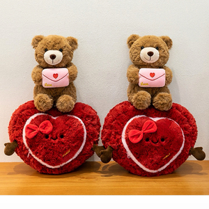 批发情人节礼物可爱二合一泰迪熊毛绒公仔柔软填充红色心形抱枕玩具完美礼物送给女朋友 - Product Image 2