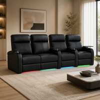 Canapé inclinable électrique intelligent moderne en cuir véritable 4 places avec structure en bois et métal, mousse à mémoire de forme extensible pour home cinéma