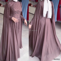 Robe Abaya en Chiffon Perlée de Haute Qualité, Cousue à la Main, Style Vintage, pour Soirée Musulmane
