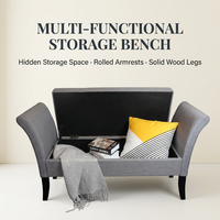Banc de rangement moderne en velours gris pour chambre à coucher, entrée, hôtel et villa – Rangement au pied du lit