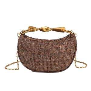 Bolso de mano de paja para mujer con asa superior, elegante bolso de noche con cadena desmontable para vacaciones en la playa, bodas y fiestas - Product Image 2
