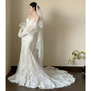 French Mermaid Strapless Wedding Dress With Train Lace Vintage Style For Petite Brides Summer 2026 - Product Image 1