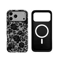 Coque pour iPhone 17 avec impression de fleurs en dentelle rose, sublimation 3D, combo magnétique 2-en-1 TPU+PC pour iPhone 16 15 Pro Max 14