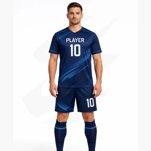 Ensemble d'uniformes de football personnalisés pour hommes, col en V, manches courtes, imprimé numérique, respirant, nom d'équipe 3D, séchage rapide, polyester, coupe classique - Product Image 5