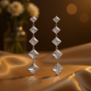 Boucles d'oreilles de luxe en argent 925 plaqué or blanc, cristal, strass géométriques, bijoux de mariage pour femmes - Product Image 2