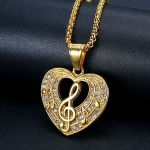 Hip Hop simbolo musicale cuore impermeabile appannamento senza acciaio inossidabile moda gioielli ciondolo collane placcato oro uomo uomo - Product Image 2