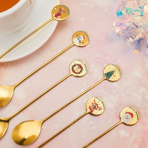 Cuchara Tenedor de acero inoxidable para Navidad, juego de cucharas para café, postre, plata y oro, con caja de regalo, novedad - Product Image 2