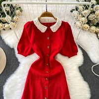 Nouvelle Robe Longue en Maille Patchwork Dentelle Printemps 2026 Chic Français Élégante Manches Bouffantes Style Sirène Tendance Célébrité