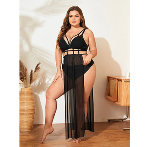 Custom <strong>Plus</strong> <strong>Size</strong> Sexy Lingerie Fat Girl Hollow Backless Sheer Mesh <strong>Harness</strong> Slips Long Nightgown With Thong Home Clothes SH2271 - Product Image 3