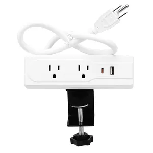 Office use desk clamp 2 AC outlet Type-A and Type-C USB ports fast charger 13A 125V 16/3AWG cord power strip