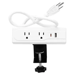 Pengisi daya Cepat port USB, strip daya kabel USB tipe-a dan soket AC 2 outlet meja penggunaan kantor, strip daya Cepat 13A 125V 16/3AWG