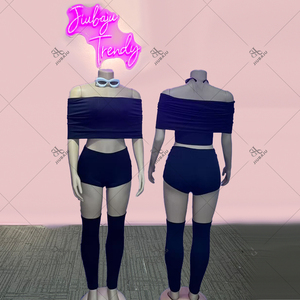 طقم مثير من 3 قطع من قمم المحاصيل + شورت قصير نحيف + مدفئ الساق ملابس على الموضة في الشوارع - Product Image 5