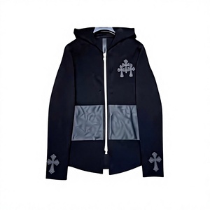 Chaqueta con Capucha y Cremallera con Cruz Bordada Estilo Gótico para Hombre, Cortavientos, Corte Regular, Sudadera de Punto de Poliéster para Otoño - Product Image 3