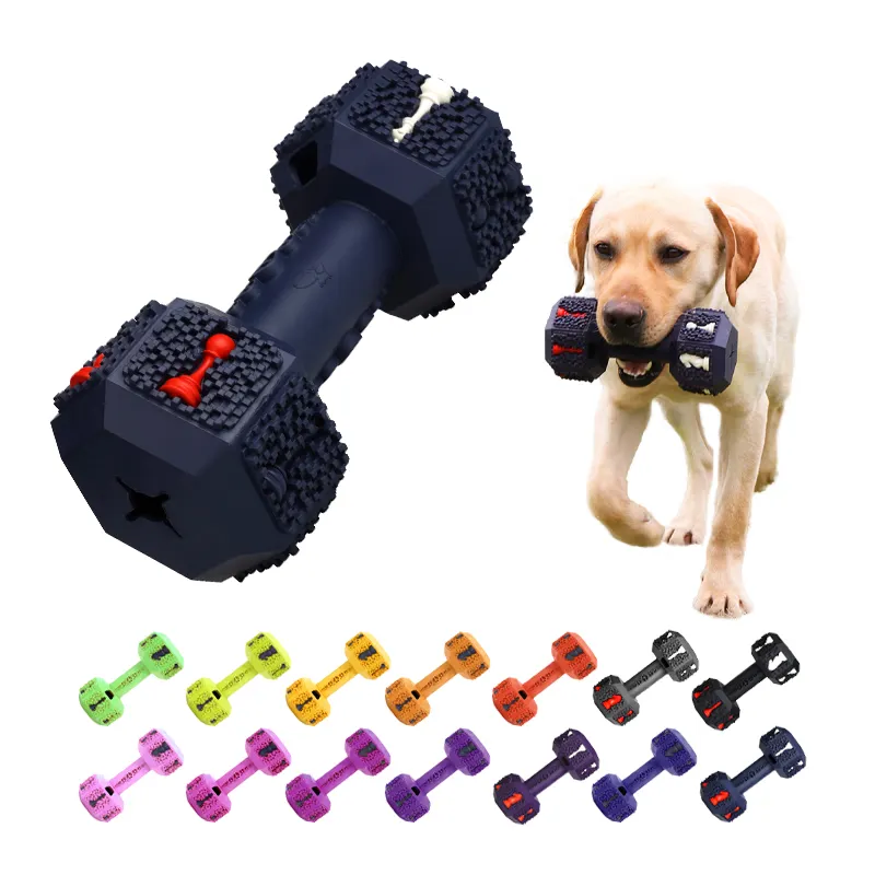 Modern Manufacture Rubber sport Toy Indestructible Leakage Food dumbbell Hiding Food Bite Pet Chew Dog Toy Dog Safe Rubber Toy