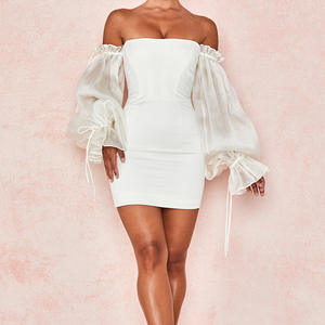 Witte clubjurk voor dames, lange mouwen, sexy, off-shoulder, elegant, geschikt voor feestjes en gala's. - Product Image 2