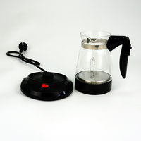 Bouilloire électrique turque sans fil 0,6 L en verre avec poignée pliable, chauffage à 360 degrés, arrêt automatique et protection contre l'ébullition à sec