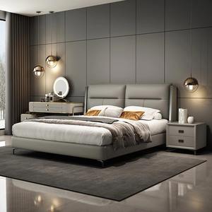 Caja de madera de lujo moderna, muebles de dormitorio, camas suaves con funda, marco de cama doble acolchado Super King, conjunto de cuero, diseño de almacenamiento - Product Image 4