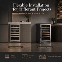 Armoire à vin de luxe OEM, réfrigérateur à vin encastrable avec porte vitrée