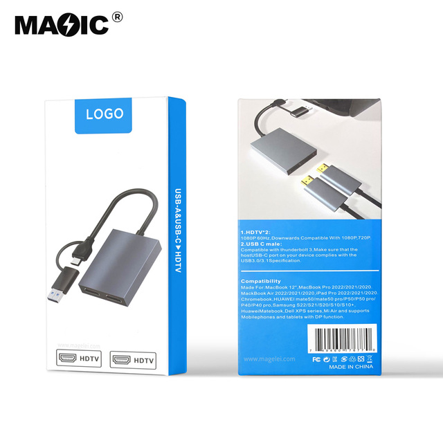 New Type USB3.0 Dual for HDMI Adapter 1080P 60hz Digital AV Adapter 2 Port USB 3.1 Type C Converter Hub Stock Available