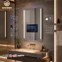 Miroir de salle de bain lumineux carré avec écran TV, 2 Go de RAM, télécommande, logo personnalisé, éclairage LED AI, pour hôtel
