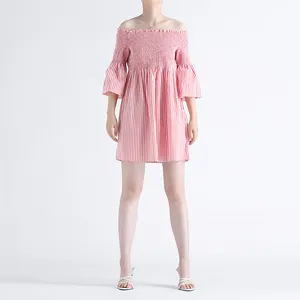 High Quality Summer Dress for Women Elegant Striped Printed Breathable OEM/ODM CustomizableDress from Manufacturer