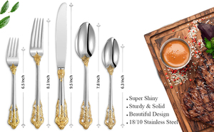 High Quality <b>Vintage</b> 304 Stainless Steel Spoon Fork Flatware Silverware Royal Hotel Wedding Gold Luxury Baroque <b>Cutlery</b> Set - Product Image 4