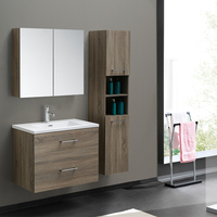 Ensemble de meubles de salle de bain design moderne avec vasque en céramique, panneau en mélamine, construction en MDF, miroir mural, système de fermeture douce
