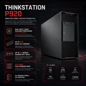 Station de travail tour ThinkStation P920 double Xeon DDR4 PCIe pour CAO, rendu 3D, simulation, fourniture OEM 1. Traitement de double socket avec Su - Product Image 1