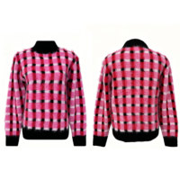 Pull en tricot surdimensionné Y2K pour femme, personnalisé OEM, à col montant, motif pied-de-poule, fourrure shaggy, bordure côtelée contrastante