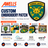 Patch Kustom untuk Pakaian Desain Perisai Rubah Hutan dengan Spanduk dan Chevron Kuning untuk Hoodie dan Rompi AWELLS