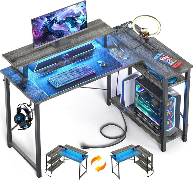Modern 39-Inch L Shaped PC Desk with Storage Shelves Wooden and MDF Surface for Home Office & Gaming Room