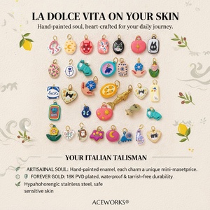 Faune et flore |   Pendentifs en émail peints à la main de style italien en acier inoxydable plaqué PVD 18 carats |   Étanche et sans ternissement - Product Image 2