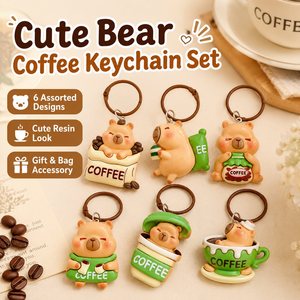 Wholesale Cute Resin Capibara Coffee Keychain Set <b>Cartoon</b> Animal Bag Charm Key <b>Ring</b> Gift Accessory - Product Image 1
