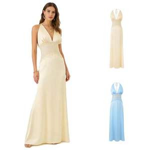 Custom High Quality Ladies Summer Fashion Sleeveless Sexy V-Neck Long <b>White</b> Satin Party Evening Dresses - Product Image 1