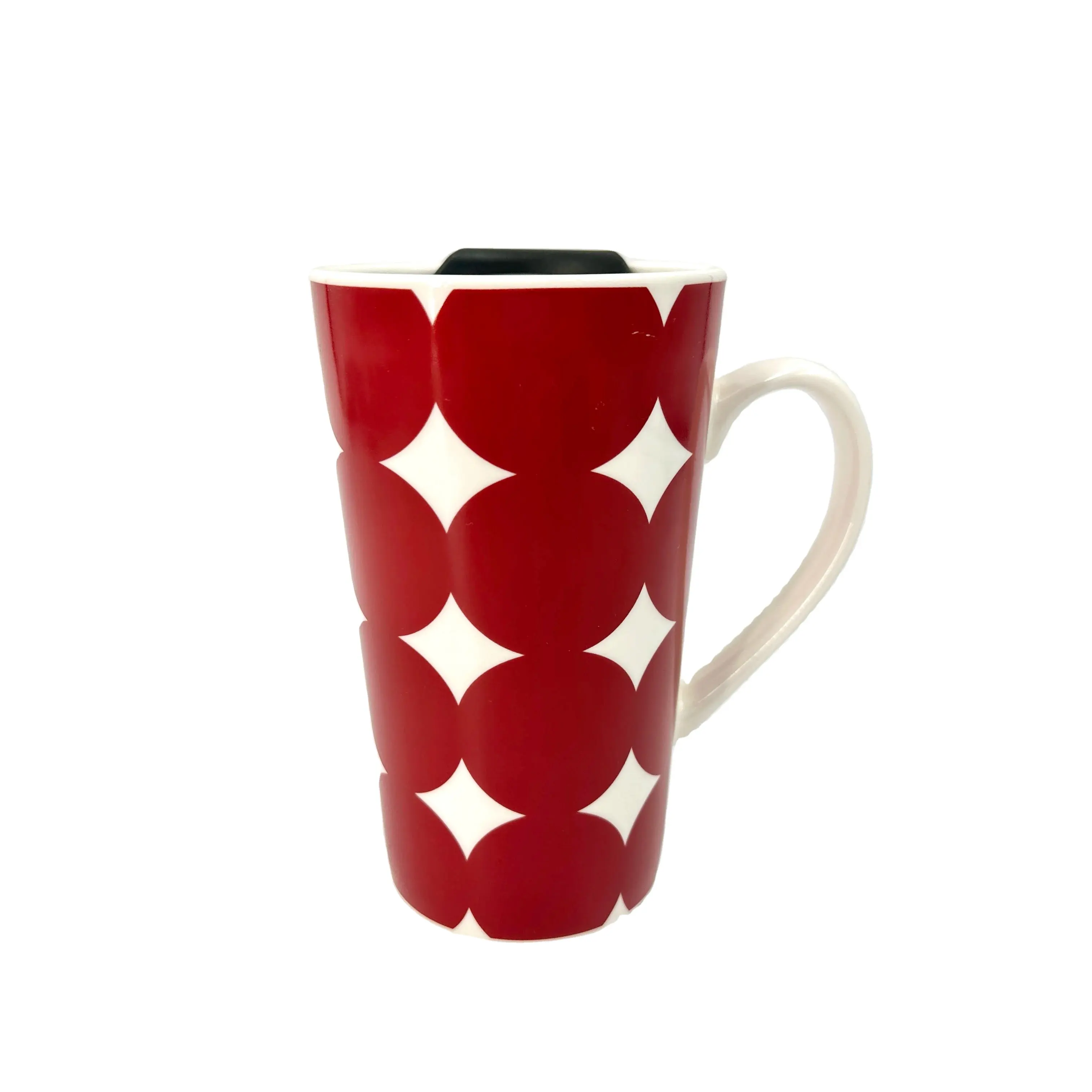 Diseño de calcomanía de 16oz, regalo de promoción en forma de V, Taza de cerámica para oficina del hogar con asa y tapa de PP para café, té, leche