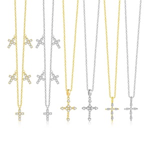 Collier pendentif croix en argent sterling 925 plaqué or géométrique chrétien de luxe Xi Qing Fine Jewelry avec zircon cubique pour femmes - Product Image 1